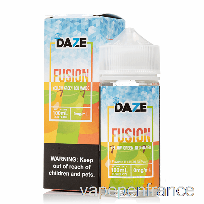 Mangue Rouge Jaune Vert Glacé - 7 Daze Fusion - Stylo Vape 100 Ml 0 Mg